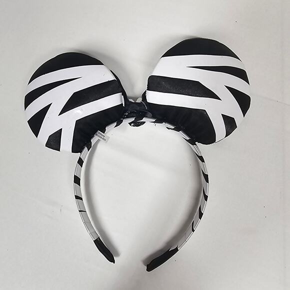 Disney Halloween Minnie Mouse Ears Headband Black + White Skeleton Black Bow - Picture 4 of 5